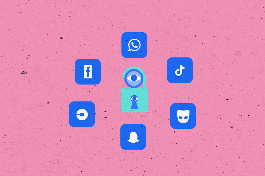 Illustration of a lock surrounded by social icons