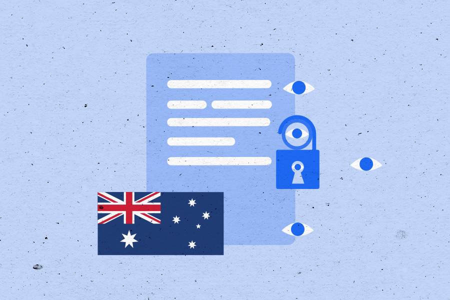 Illustration of a document with a lock and Australian flag layered on top