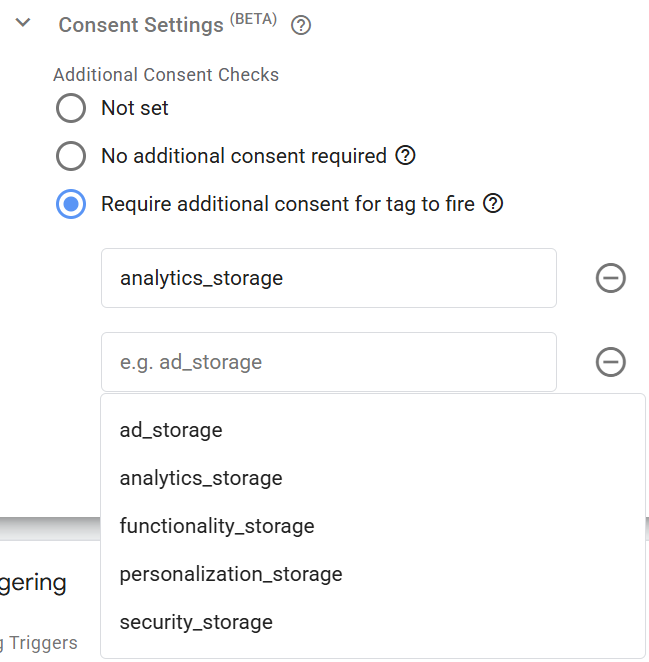 Additional consent checks tag settings in Google Tag Manager