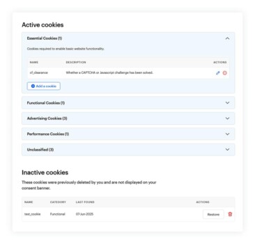 Cookie categorization functionality
