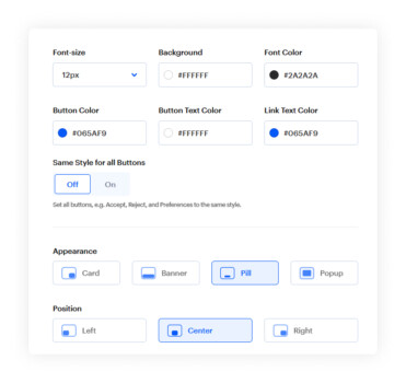 customizable cookie banner settings