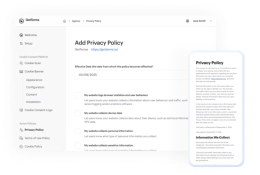 Website policy generators