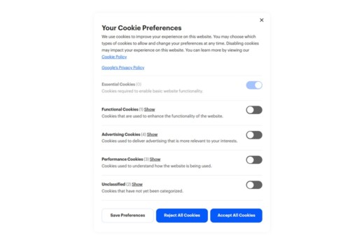 granular consent controls in cookie banner