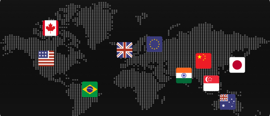 compliance with global data protection regulations map with country flags