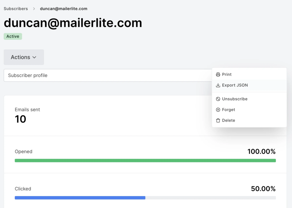 Example of Permanently erasing all subscriber data for a right-to-erasure request