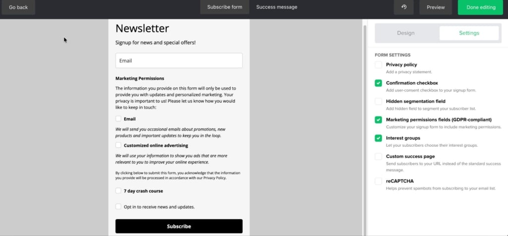 Example of showing separate checkboxes for separate communication purposes.